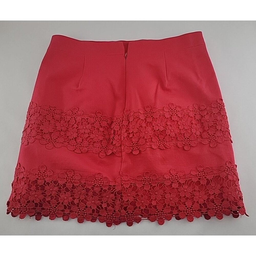 J. Crew Daisy Floral Crochet Lace Mini Skirt Size 00 Red Pink Emblished Preppy - Picture 7 of 11
